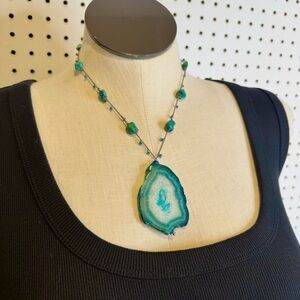 Handmade | Blue Agate Slice Necklace Purchased in India